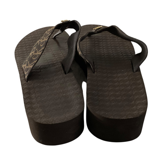 Calvin Klein Platform Flip Flop Shoes Womens Size 8M Brown Monogram CK Sandals - Picture 2 of 8